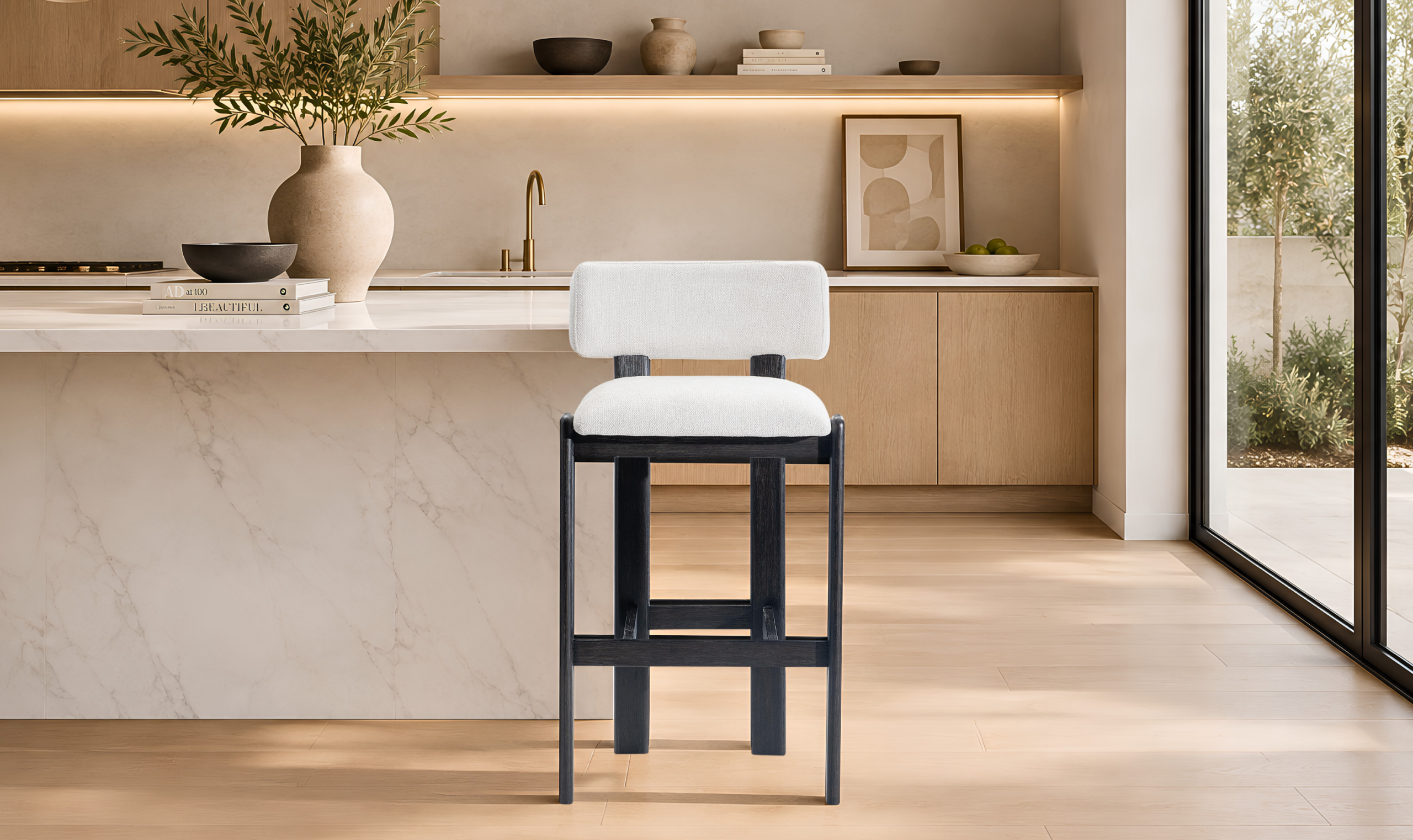 Bernhardt Baxter Fabric Upholstered Bar Stool in Wood - Image 2