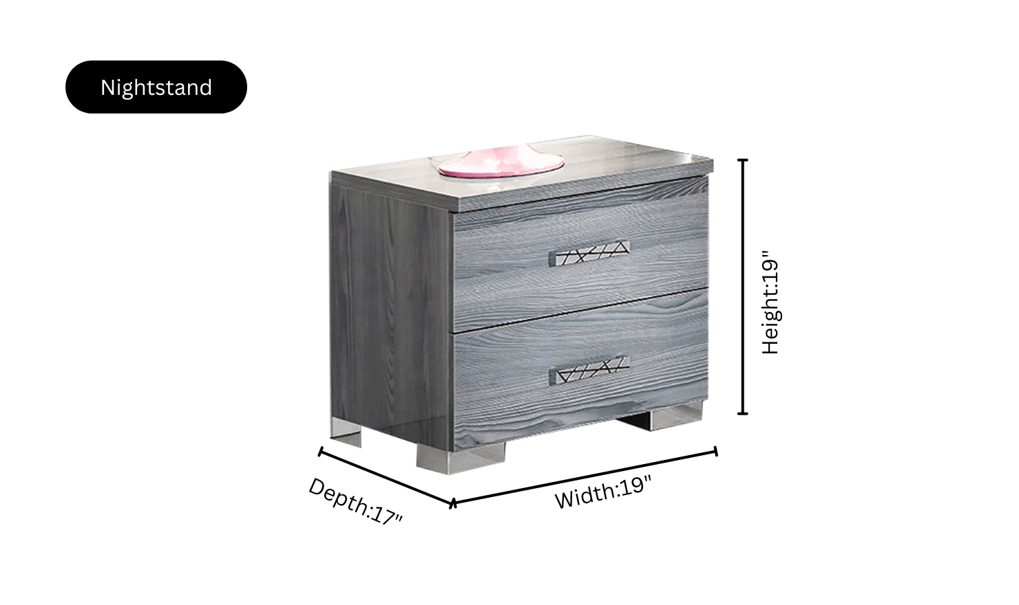 ESF Italia Nicole 2 Drawer Wooden Nightstand In Gray - Image 6