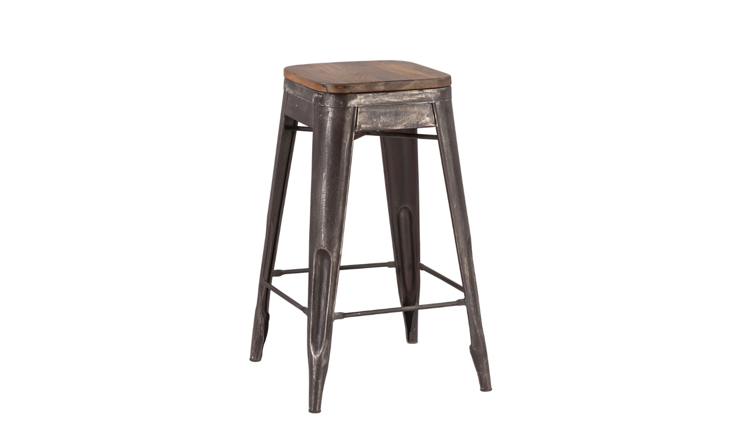 HTD Eiffel Iron Base Barstool With Teakwood Top - Image 4