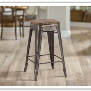 HTD Eiffel Iron Base Barstool With Teakwood Top