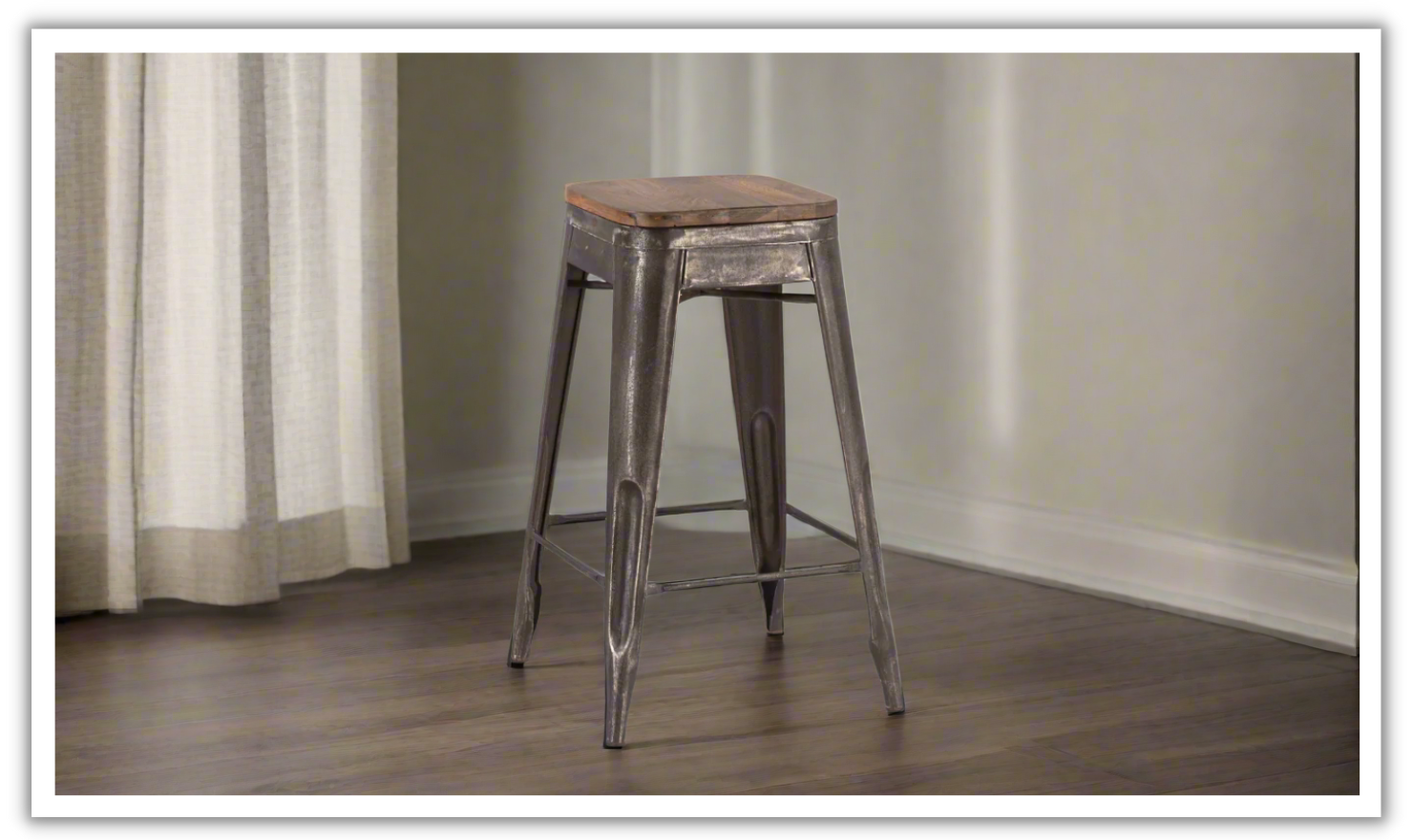 HTD Eiffel Iron Base Barstool With Teakwood Top - Image 2