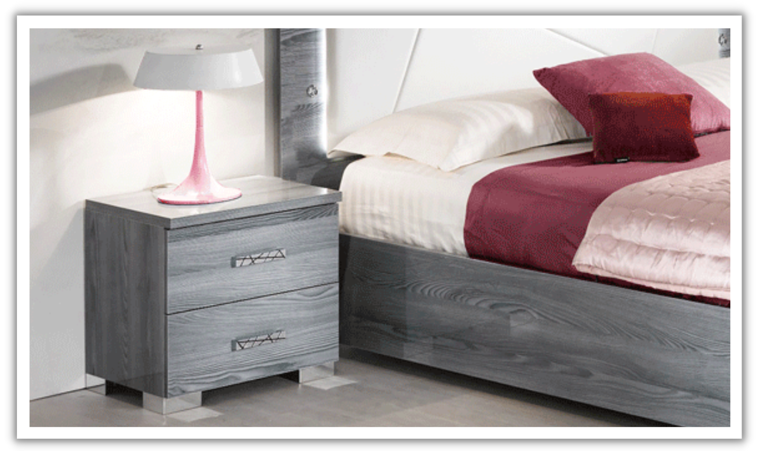 ESF Italia Nicole 2 Drawer Wooden Nightstand In Gray