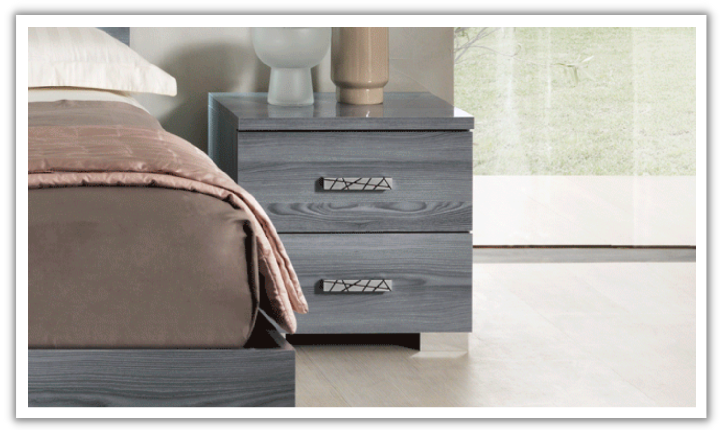 ESF Italia Nicole 2 Drawer Wooden Nightstand In Gray - Image 2