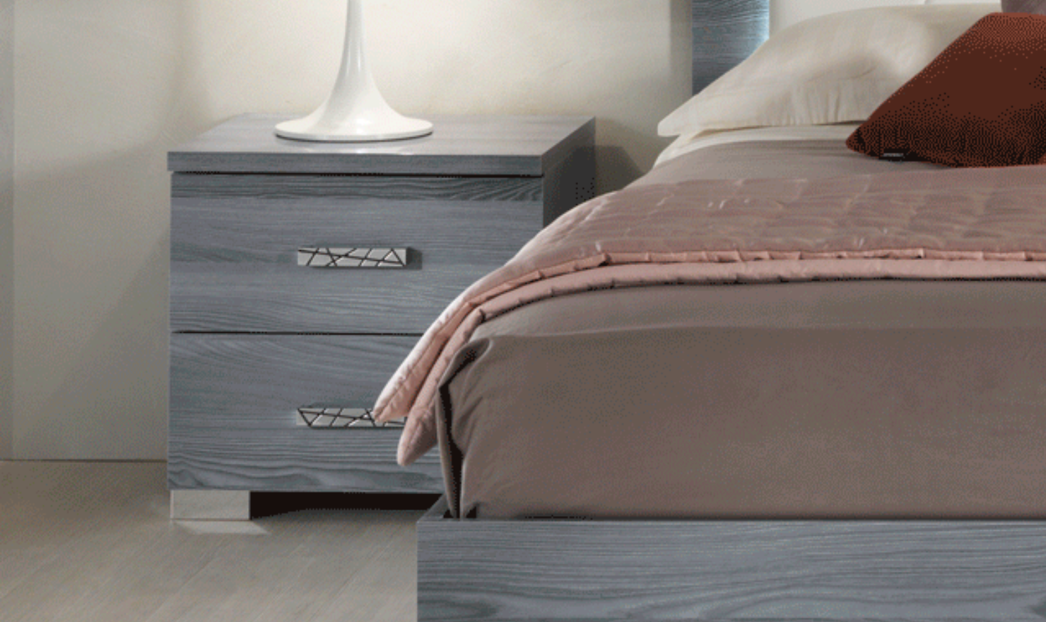 ESF Italia Nicole 2 Drawer Wooden Nightstand In Gray - Image 3