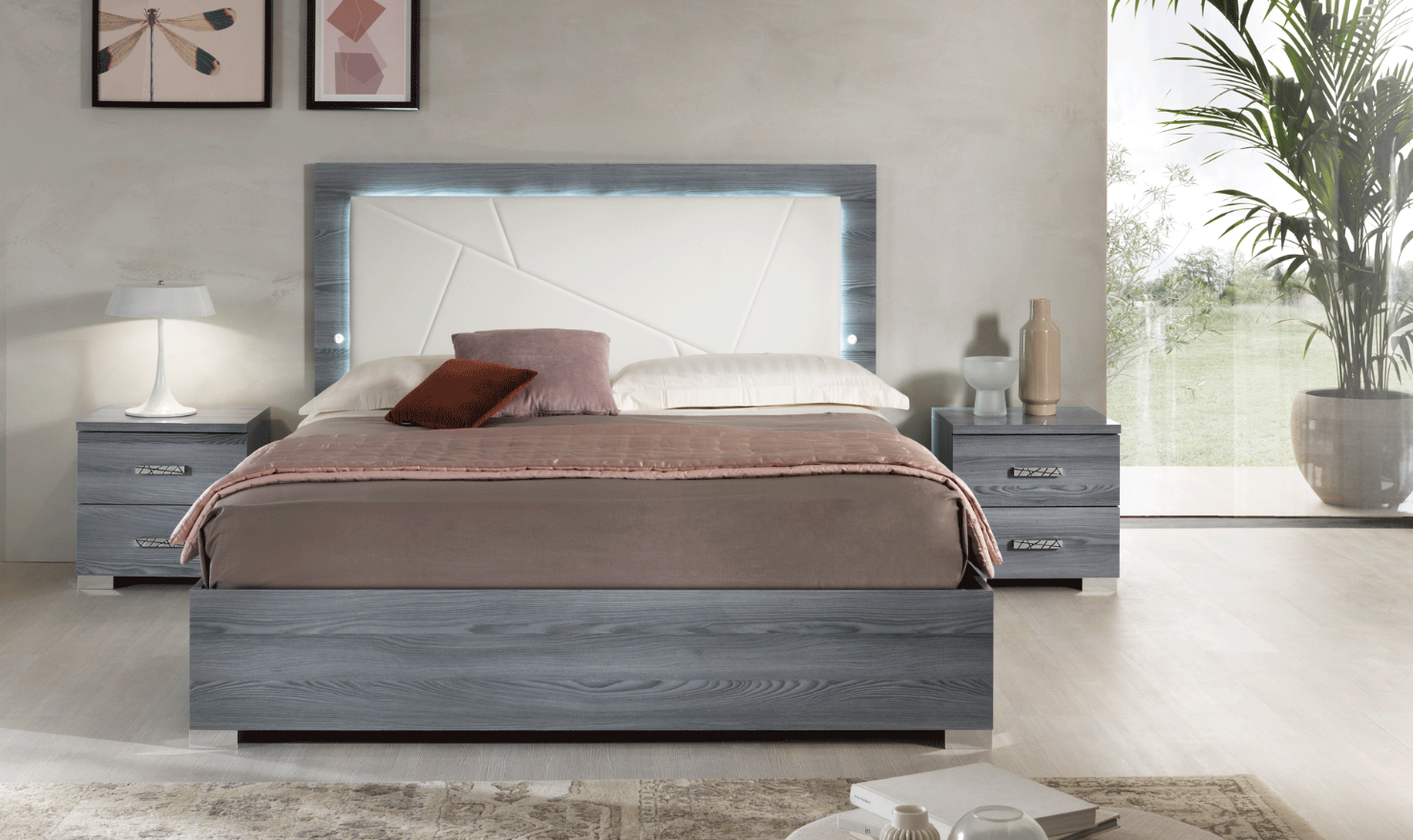 ESF Italia Nicole 2 Drawer Wooden Nightstand In Gray - Image 4