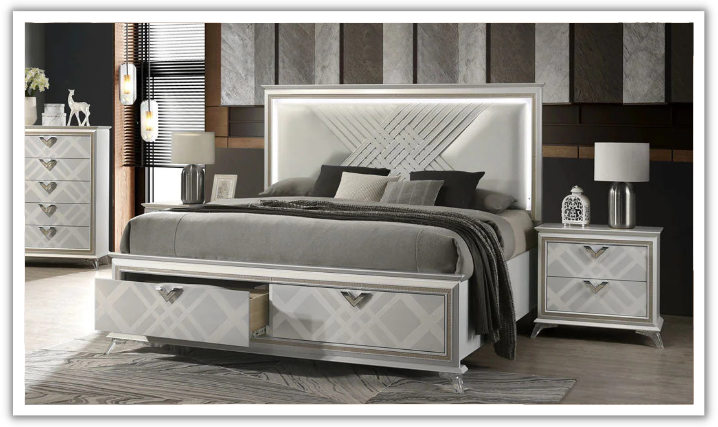 Jennifer Italia Brickfield Modern Bed With Storage And Upholstered Headboard (Queen Size Bed)