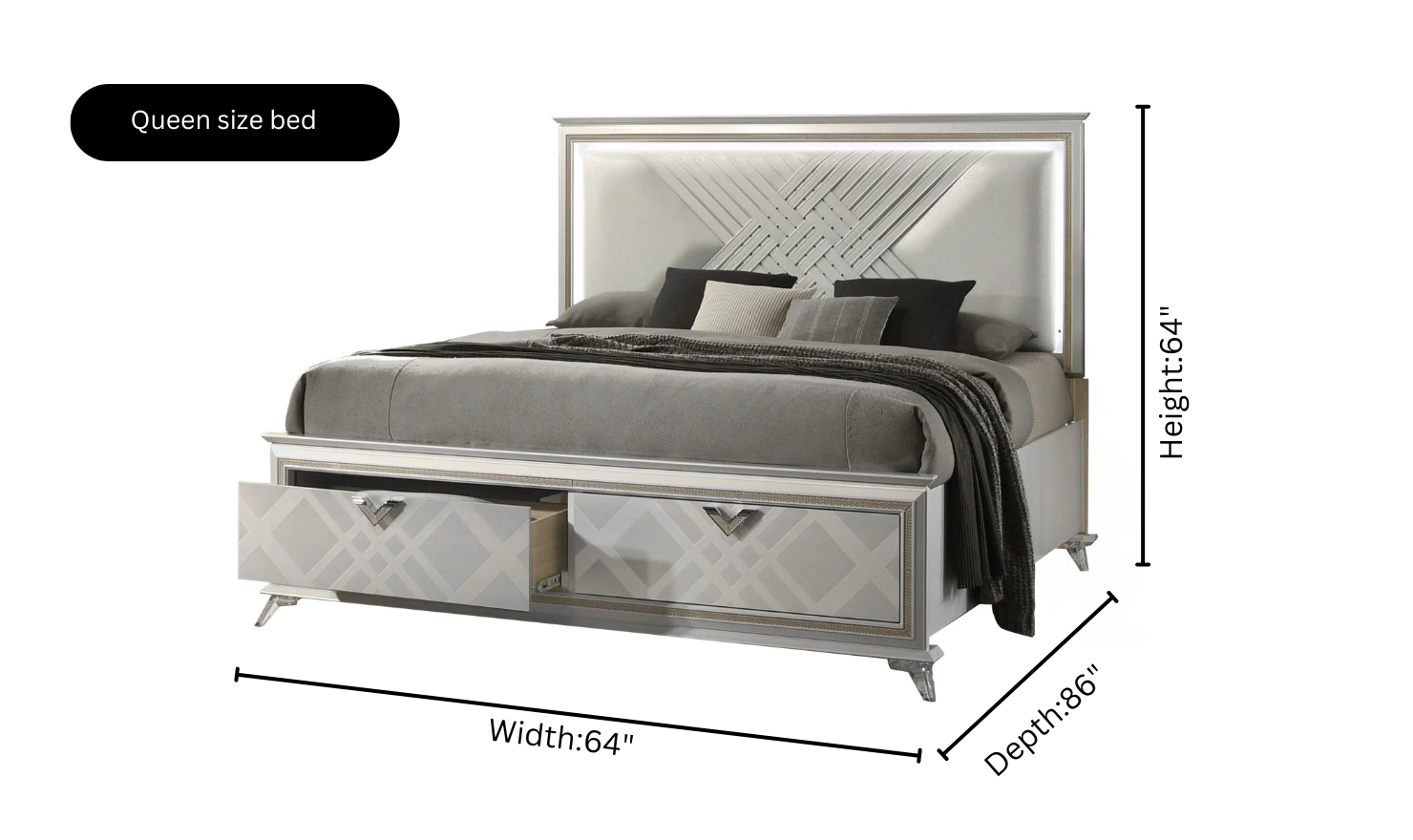 Jennifer Italia Brickfield Modern Bed With Storage And Upholstered Headboard (Queen Size Bed) - Image 5