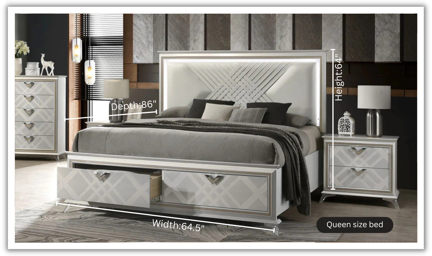 Jennifer Italia Brickfield Modern Bed With Storage And Upholstered Headboard (Queen Size Bed) - Image 4