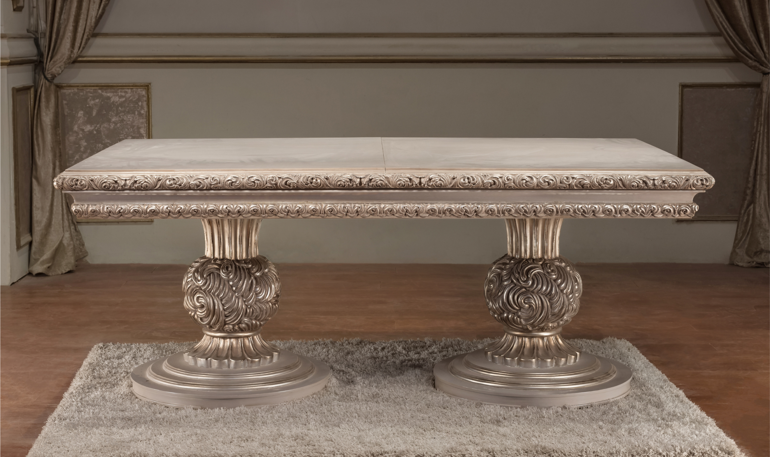 Klaussner Anna Classic Double-Pedestal Dining Table with Curved Design - Image 2
