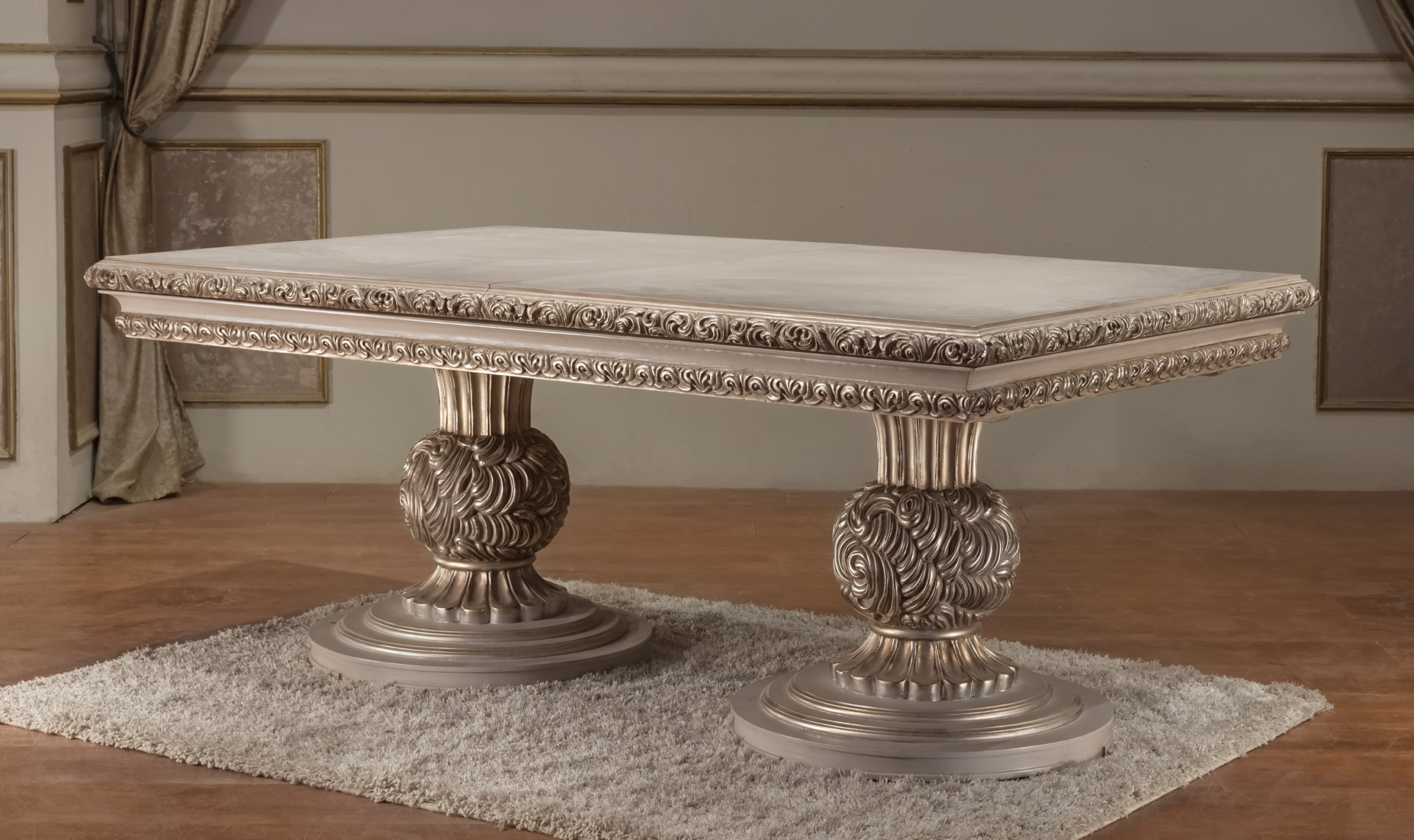 Klaussner Anna Classic Double-Pedestal Dining Table with Curved Design - Image 4
