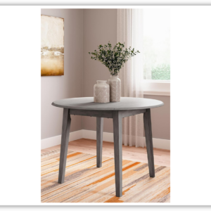 Shullden Round Drop Leaf Wooden Dining Table in Gray